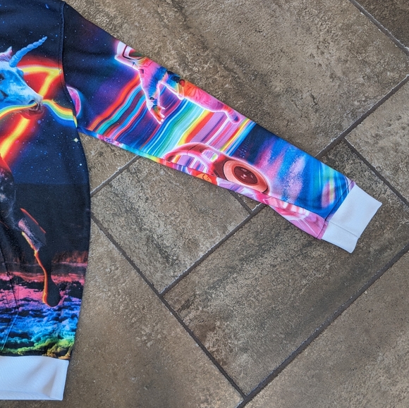 Fresh Hoods Graphic Neon Unicorn Space Hoodie Size S Rainbow Pink Yellow… - Picture 4 of 11